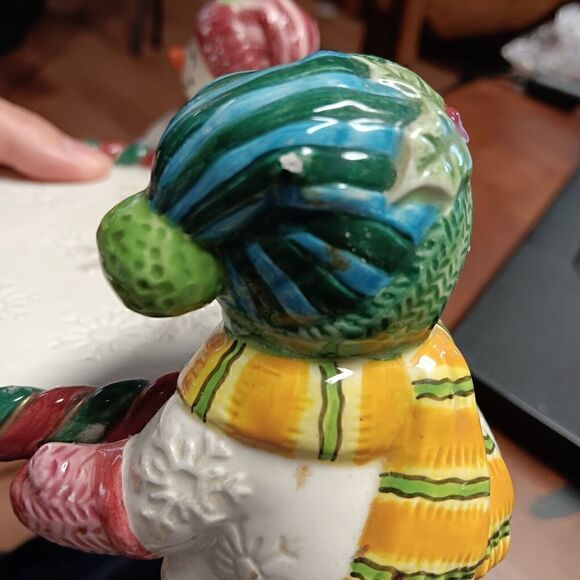 Fitz &Floyd Snowman Pillar Candle Holder Christmas Winter Holiday Snow Ceramic - Picture 13 of 16